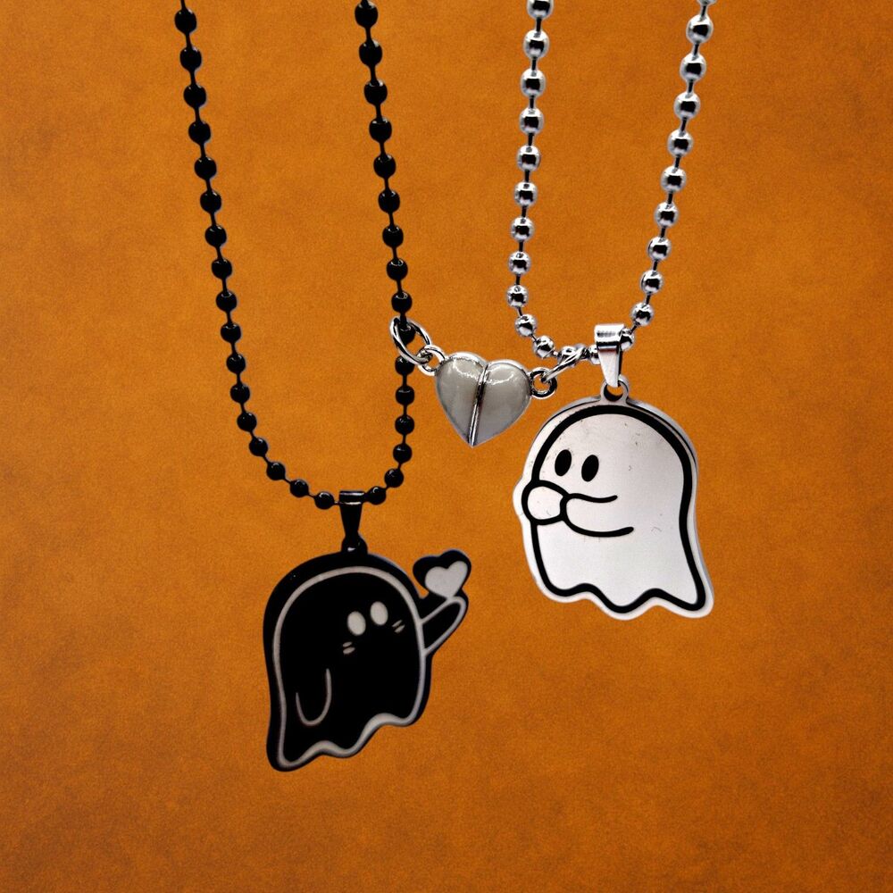 Couples & BFF Ghost Necklace Set – Magnetic Glow-in-the-Dark Heart